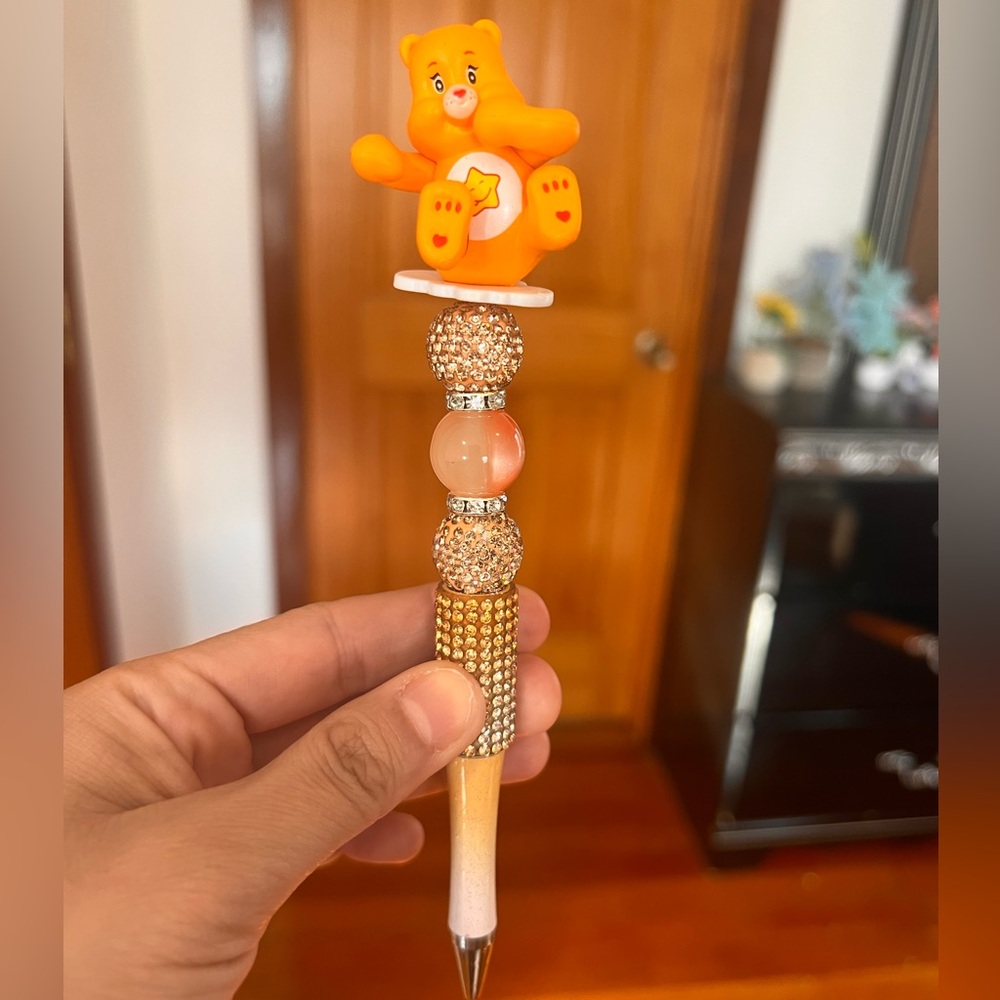 Orange Bear Topped Pen with Gold Accents